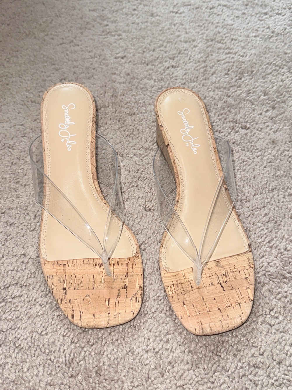 Clear PVC Cork Slide Sandals - Nude